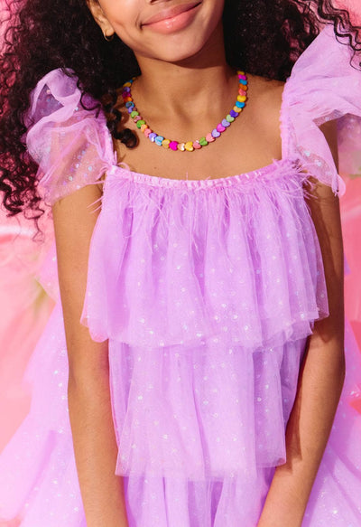 lola-spring Feather Lavender Hearts Tulle Dress