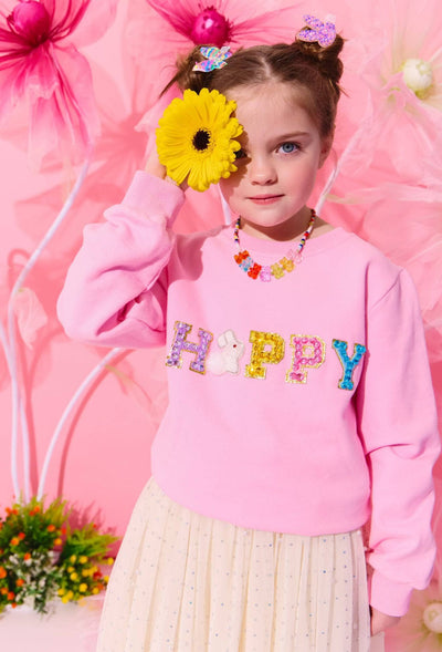 Lola + The Boys Happy Bunny Crystal Sweatshirt