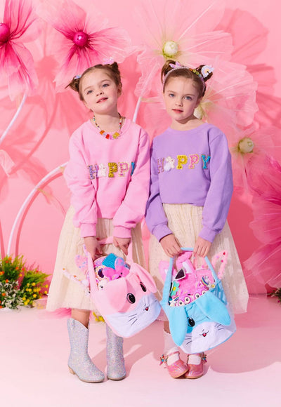 Lola + The Boys Happy Bunny Crystal Sweatshirt