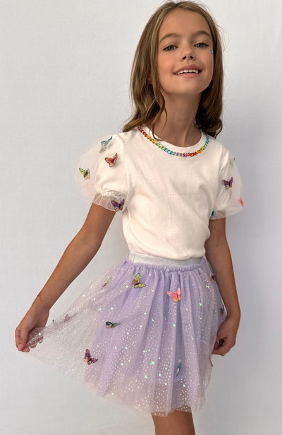 Lola + The Boys 3-D Rainbow Butterflies Puff T-shirt