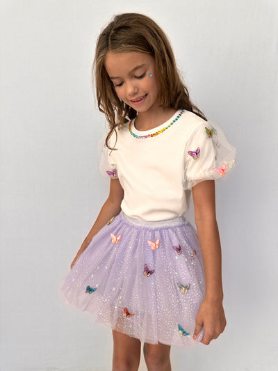 Lola + The Boys 3-D Rainbow Butterflies Puff T-shirt