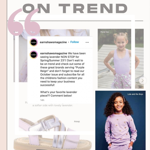 Purple Power: Earnshaw's Magazine Features Lola + The Boys Lavender Apparel