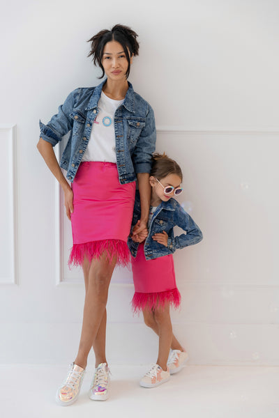 Women's Feather Trims Bright Pink Skirt