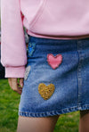 Women's Sparkle Heart Denim Skirt