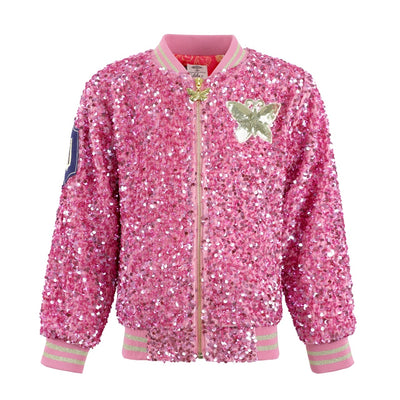 Pink Butterfly Sequin Bomber