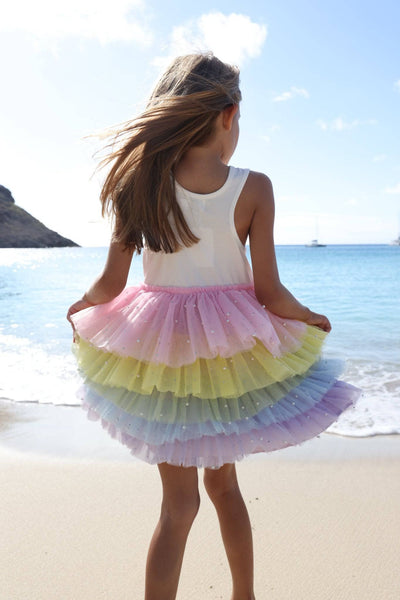 exclude-new-arriv 3D Rainbow White Tank Dress