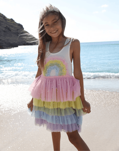 lola-spring 3D Rainbow White Tank Dress