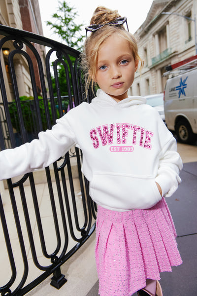 Pink Denim Sparkle Pleated Skirt