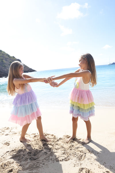 3D Rainbow White Tank Dress