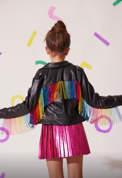 Women's Crystal Rainbow Rain Leather Jacket