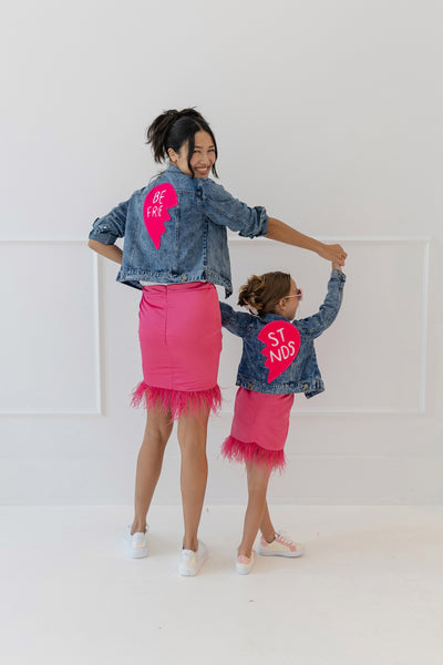 Feather Trims Hot Pink Skirt