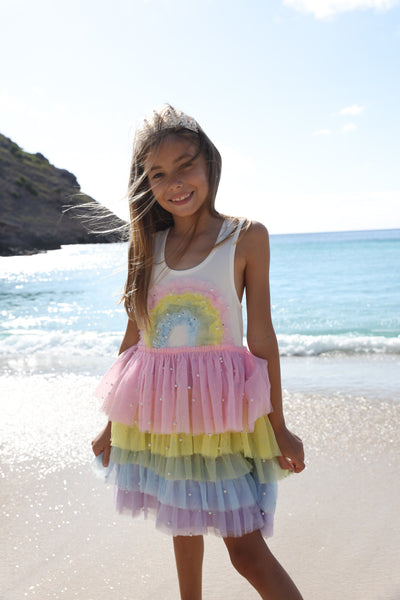 3D Rainbow White Tank Dress