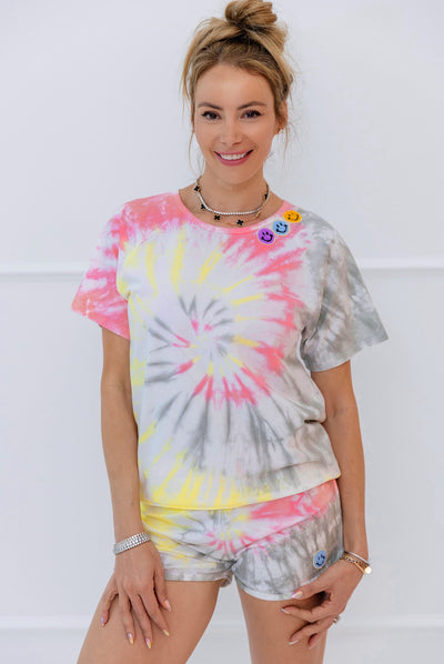 Women's Happy Face Tie Dye Short Set