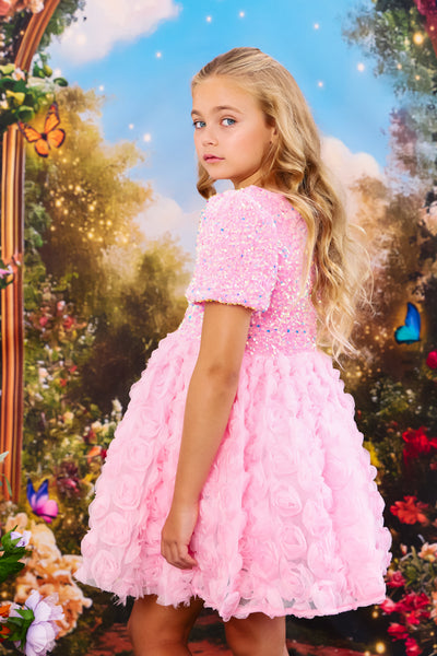 Glinda Roses Puff Sleeve Dress