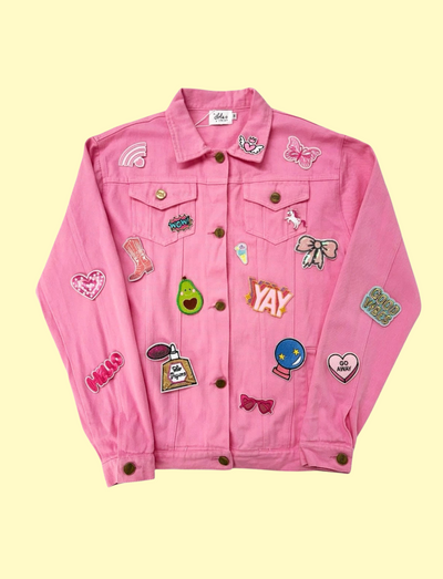 Womens Customizable Patch Pink Denim Jacket