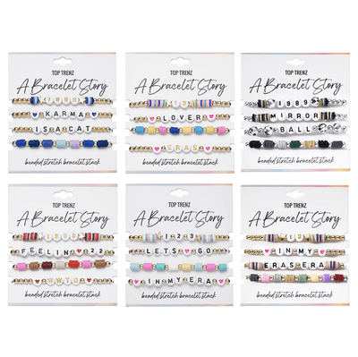 Top Trenz Accessories A Bracelet Story - Eras Edition Beaded Stretch Bracelets (4 bracelets per card)