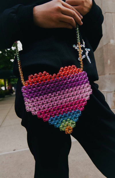 Lola & The Boys Accessories Rainbow Beaded Heart Purse