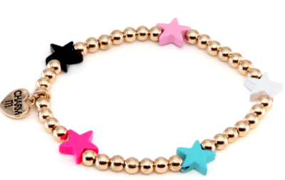 Lola + The Boys Accessories Gold Bead Multi Star Stretch Bracelet Charm It! Charms!