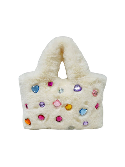 Lola + The Boys Accessories White Plush Gem Tote