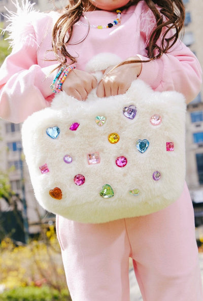 Lola + The Boys Accessories White Plush Gem Tote