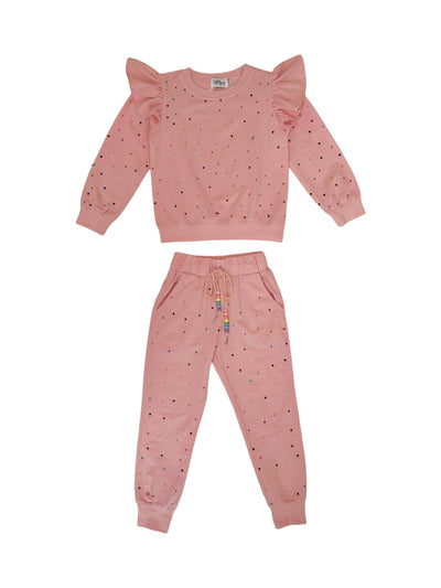 Lola + The Boys All Over Rainbow Crystal Ruffle Jogger Set