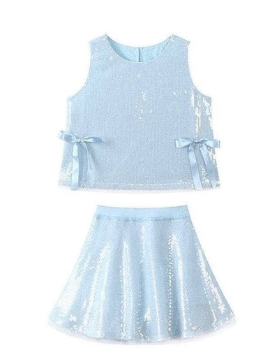 Lola + The Boys 2 Baby Blue Sequin Bow Set