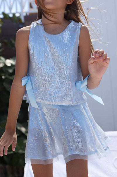 Lola + The Boys Baby Blue Sequin Bow Set