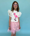 Lola + The Boys Beaded Flamingo Ruffle T-shirt