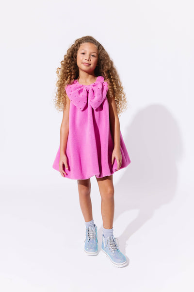 exclude-fall Big Bow Teddy Fleece Dress