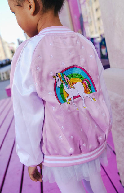 Lola + The Boys bombers Lavender Unicorn Stars Satin Bomber