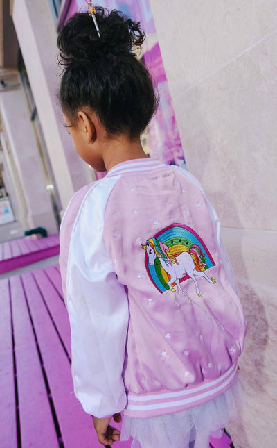 Lola + The Boys bombers Lavender Unicorn Stars Satin Bomber