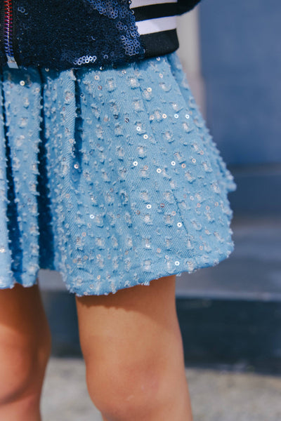 Lola + The Boys Bottoms Denim Sparkle Pleated Skirt