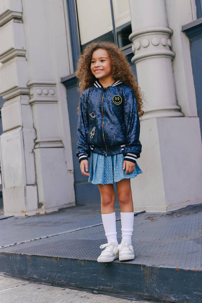 Lola + The Boys Bottoms Denim Sparkle Pleated Skirt