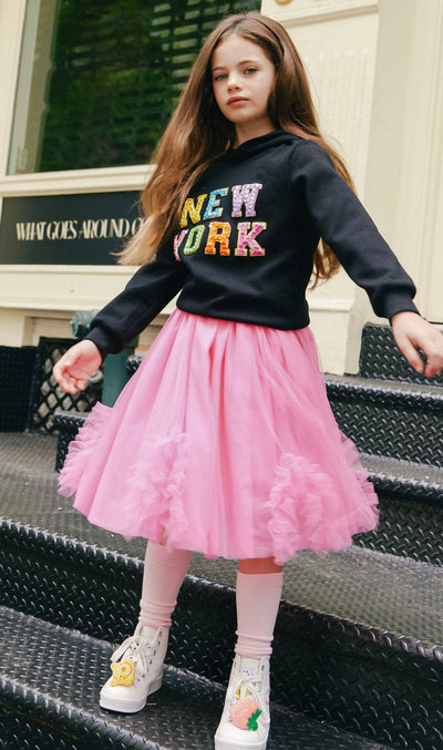 Lola + The Boys Bottoms Magenta Tulle Ruffle Midi Skirt