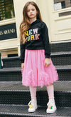 Lola + The Boys Bottoms Magenta Tulle Ruffle Midi Skirt