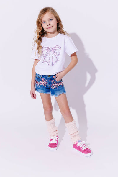 Lola + The Boys Bottoms Pink Crystal Denim Short