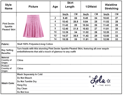 exclude-new-arriv Bottoms Pink Denim Sparkle Pleated Skirt