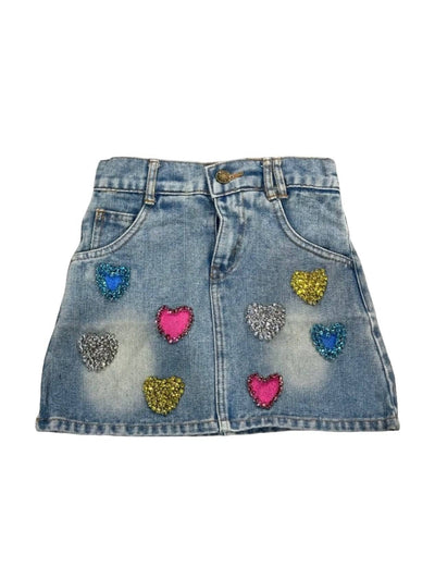 Lola + The Boys Bottoms Sparkle Heart Denim Skirt