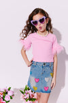 Lola + The Boys Bottoms Sparkle Heart Denim Skirt