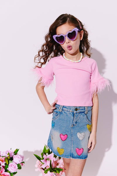 Lola + The Boys Bottoms Sparkle Heart Denim Skirt