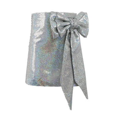 Lola + The Boys Bottoms Sparkling Silver Sequin Bow Skirt