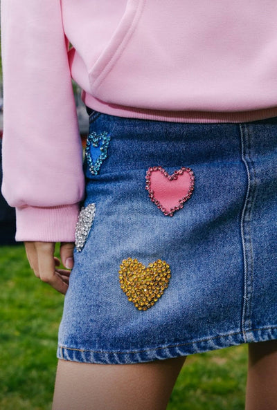 exclude-new-arriv Bottoms Women's Sparkle Heart Denim Skirt