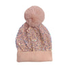 Lola + The Boys Pink Confetti Sequin Pom Pom Beanies