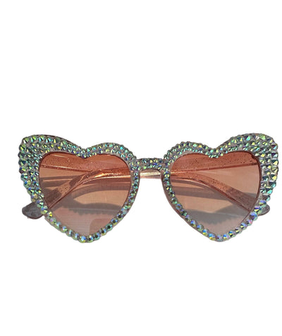 Lola + The Boys Clear Pink Crystal Encrusted Heart Sunnies