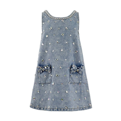 Lola + The Boys Crystal Heart Denim Bow Dress