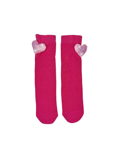 Lola + The Boys Hot Pink / Small Crystal Hearts Knee Socks