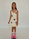 Lola + The Boys Dress Crystal Butterfly Feather Trims Dress