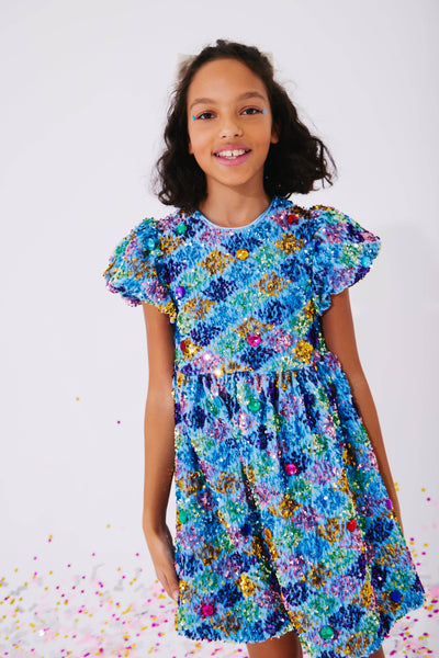 Lola + The Boys Dress Gliterati Diamond Gem Sequin Dress