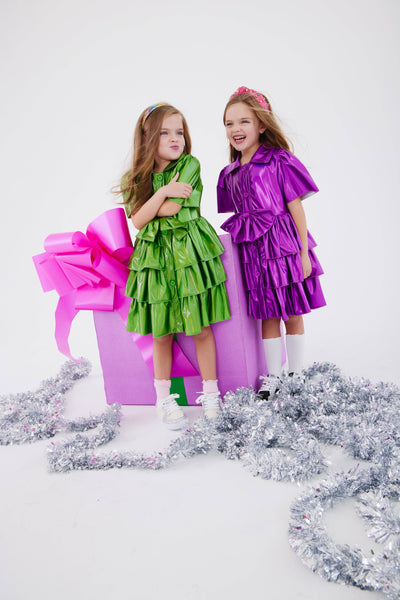 Lola + The Boys Dress Iridescent Emerald Bow Dress