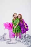 Lola + The Boys Dress Iridescent Emerald Bow Dress